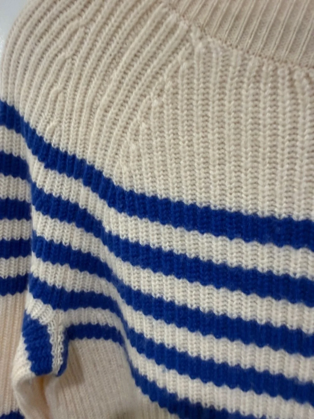 J. Crew Cream cashmere Crewneck Sweater with Blue Stripes